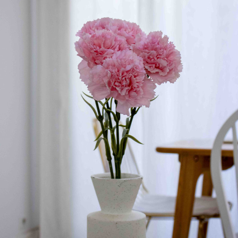Œillet rose clair artificiel à la tige x5, fausse fleur réaliste, déco florale intérieure