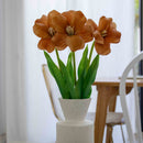 Tulipe ouverte orange artificielle à la tige x3, fausse fleur réaliste, déco florale intérieure