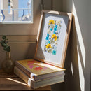 herbier-fait-main-fleurs-bleues-jaunes