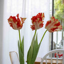 Tulipe perroquet orange artificielle à la tige, fausse fleur déco x3, fleur synthétique réaliste, fleur real touch Flowrette